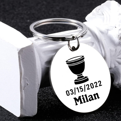 Comunión-Llavero con icono de comunión 1 foto, 1 fecha y 1 nombre personalizados-Jessemade ES