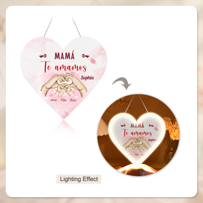 A mi mamá/abuela-Lámpara Colgante Personalizada con 2-5 Nombres y 2 Textos "mano a mano" 3D Ilusión Luz de Noche-Jessemade ES
