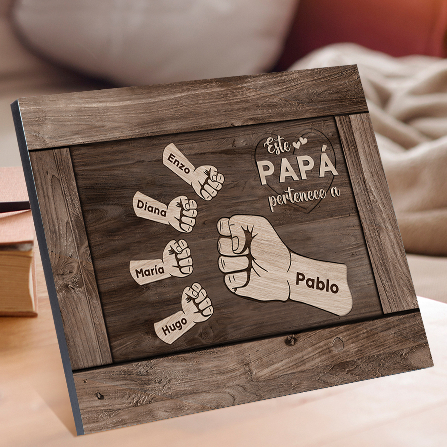 A mi papá - Lámina marco de madera puño con puño 5 nombres personalizados-Jessemade ES
