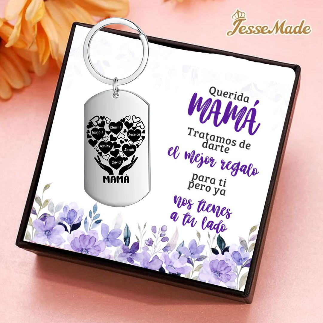 A mi mamá-Llavero 1-7 Nombres Personalizados CORAZONES Y MANOS-Jessemade ES