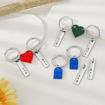 Llavero con piezas de corazón para pareja 2 letras personalizadas-Jessemade ES