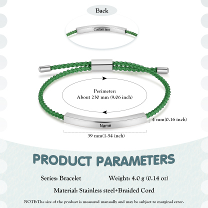 Pulsera de cuerda tejida a mano con nombre y texto personalizados seis colores placa plateada