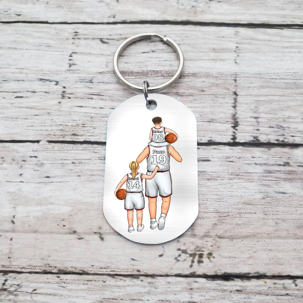 A mi papá-Llavero de placa con baloncesto y puño con puño personalizado con 1-5 nombres, números y figuras-Jessemade ES