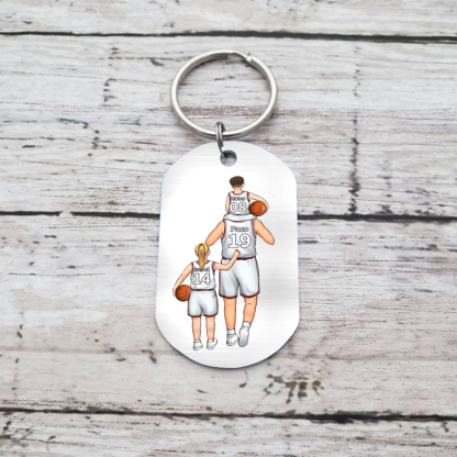 A mi papá-Llavero de placa con baloncesto y puño con puño personalizado con 1-5 nombres, números y figuras-Jessemade ES