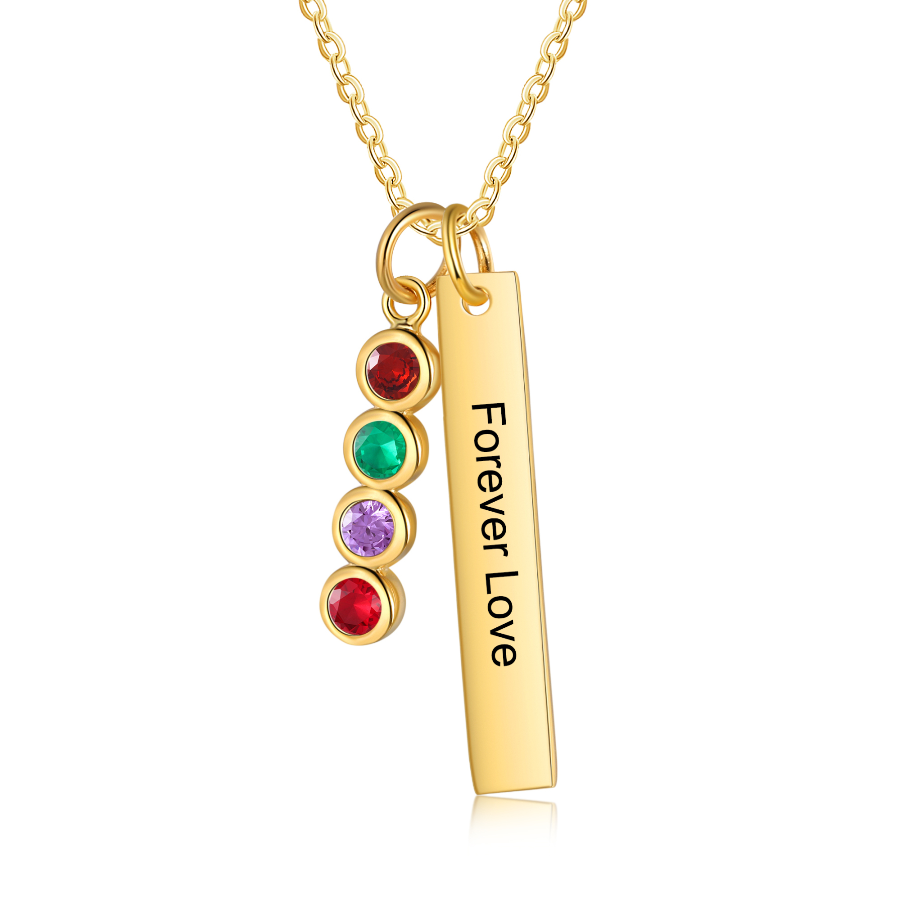 Collar con colgante de placa con 1-6 piedras de nacimiento personalizadas con texto-Jessemade ES