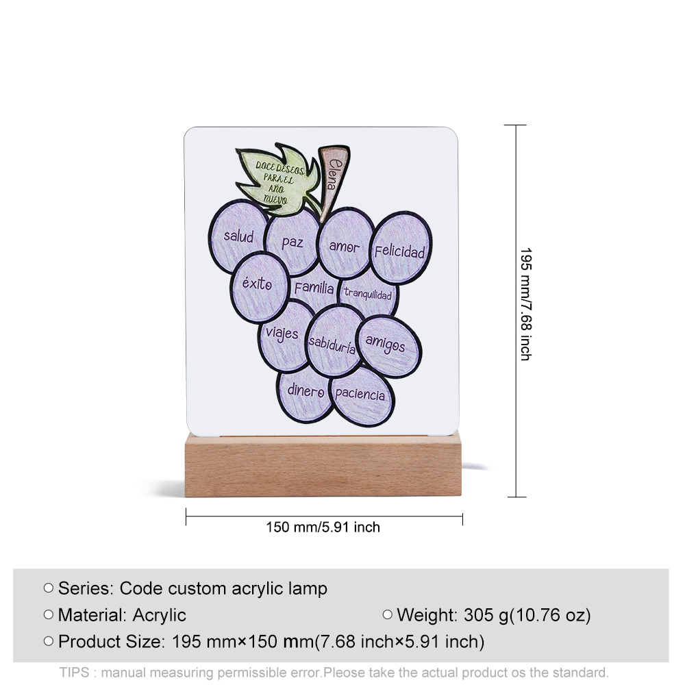 Navidad-Lámpara Luz de Noche LED Año Nuevo Doce Uvas Doce Deseos con Nombre Personalizado-Jessemade ES