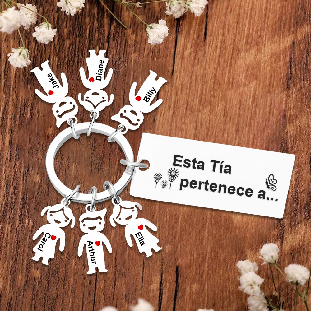 A mi tía - Llavero "Esta Tía pertenece a..." con 1-6 nombres personalizados en "niños"-Jessemade ES
