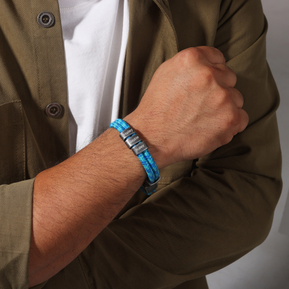 2-4 Nombres Personalizados Pulsera de Cuerda Celeste Aros de Acero Inoxidable-Jessemade ES