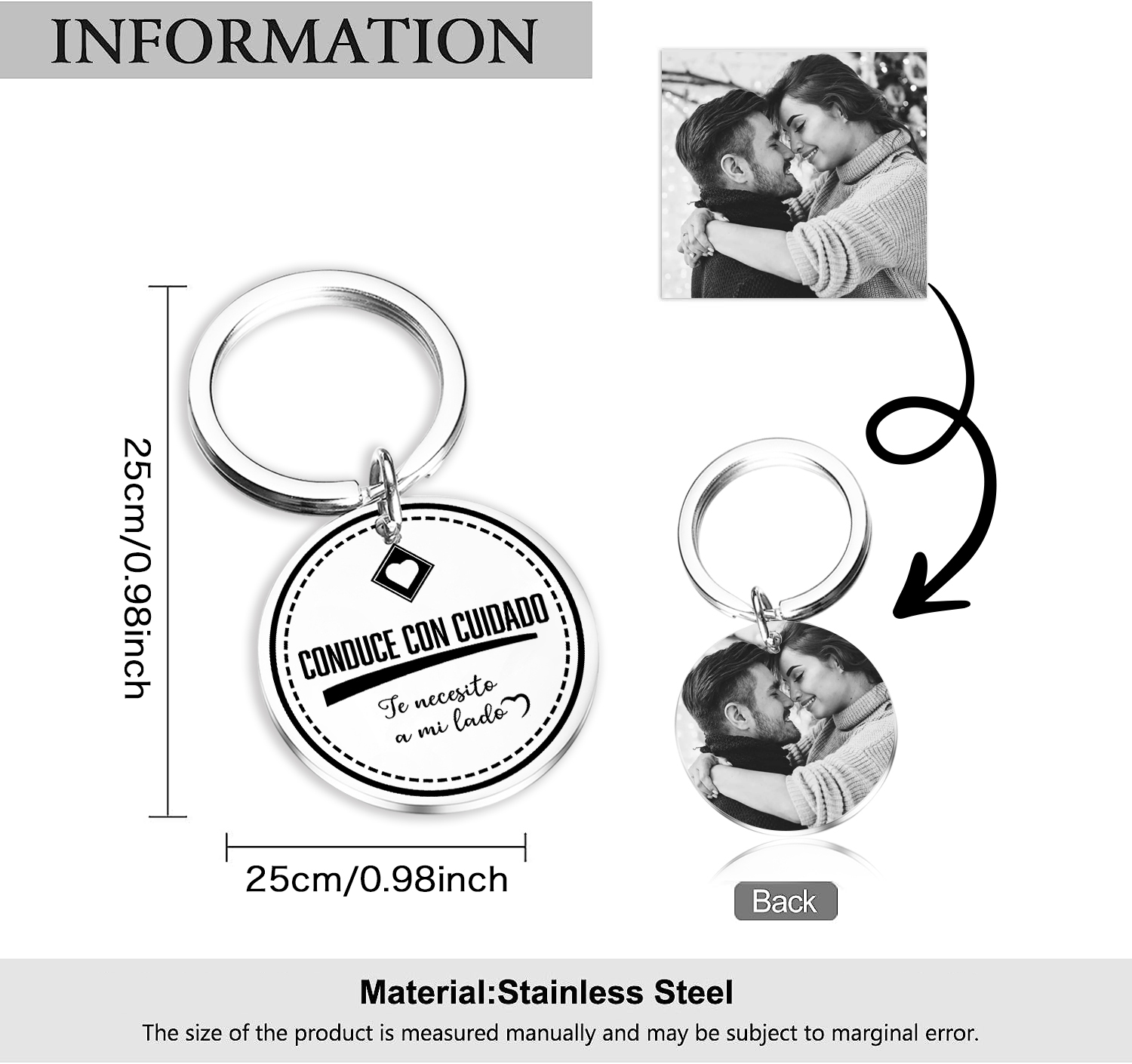 Llavero para pareja "Conduce con cuidado" 1 foto personalizada-Jessemade ES