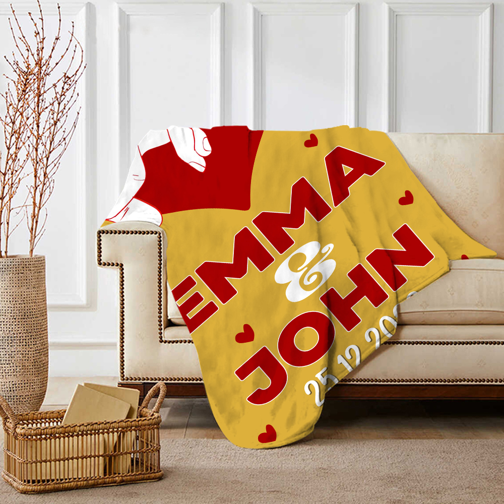 Pareja-Manta de buen calidad de dedos cogidos personalizada con nombres y fecha-Jessemade ES