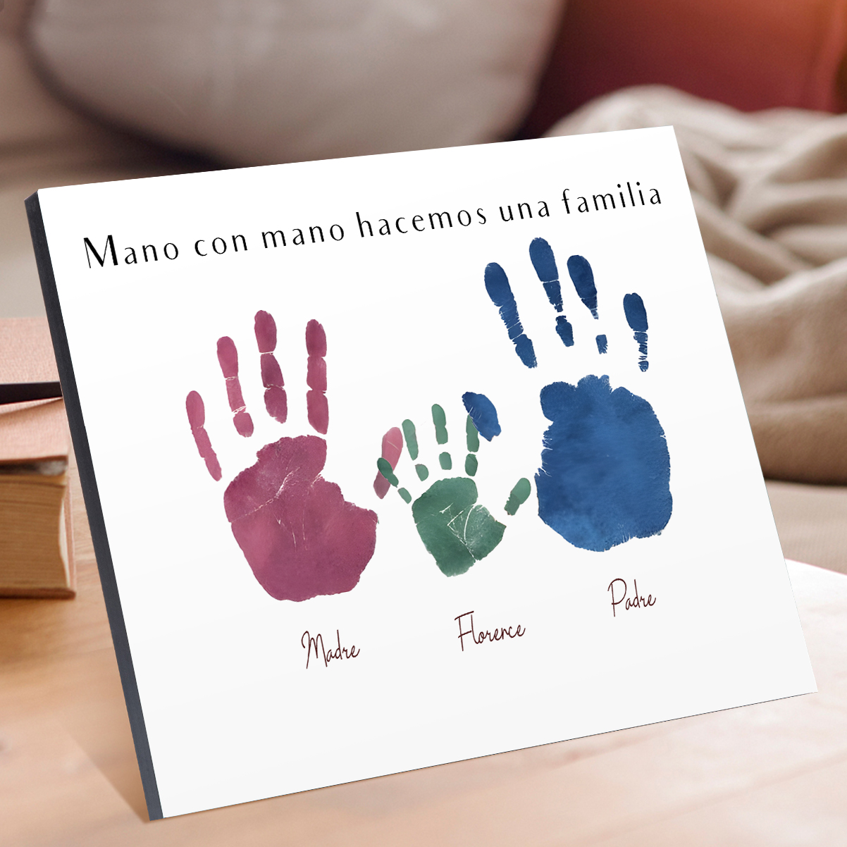 A familia - Lámina 3-5 nombres personalizados marco de madera huellas de mano-Jessemade ES