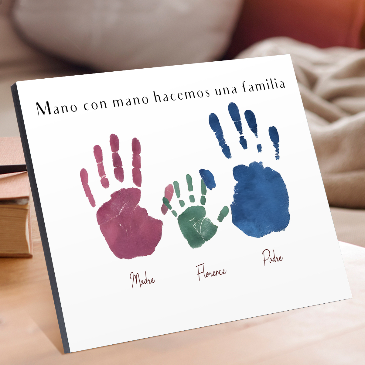 A familia - Lámina 3-5 nombres personalizados marco de madera huellas de mano-Jessemade ES