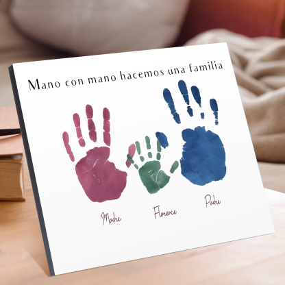 A familia - Lámina 3-5 nombres personalizados marco de madera huellas de mano-Jessemade ES
