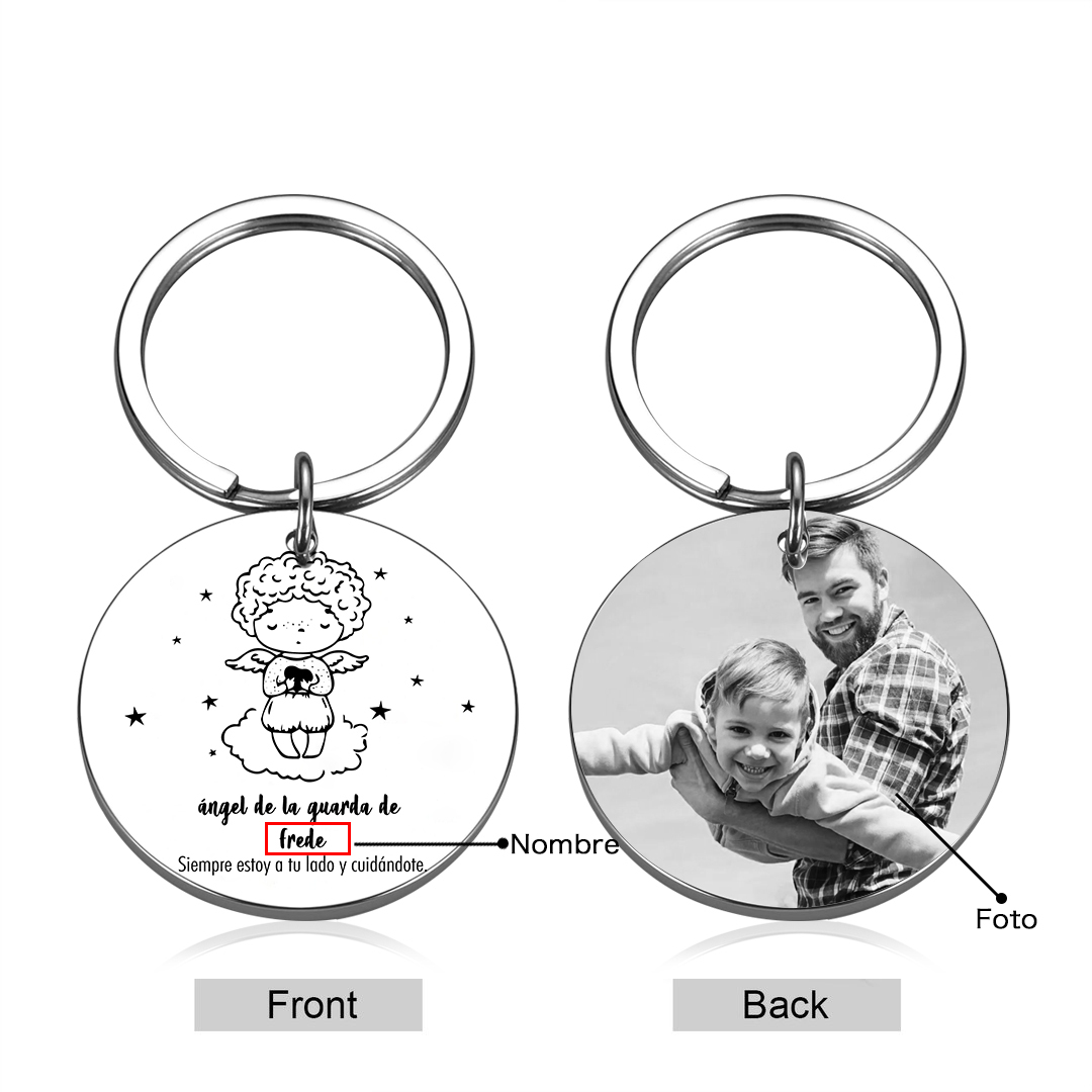 A mi hijo-Llavero de placa "ángel de la guarda" personalizado con 1 nombre y 1 foto-Jessemade ES