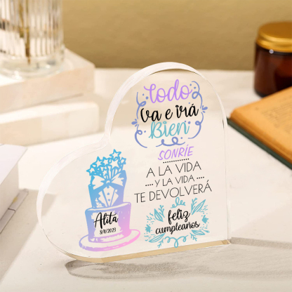 Cumpleaños-Placa de acrílico en forma de corazón con nombre y fecha personalizados-Jessemade ES