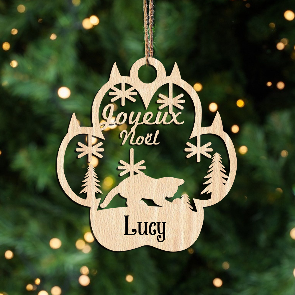 Ornamento navideño de pata de gato con 1 nombre personalizado