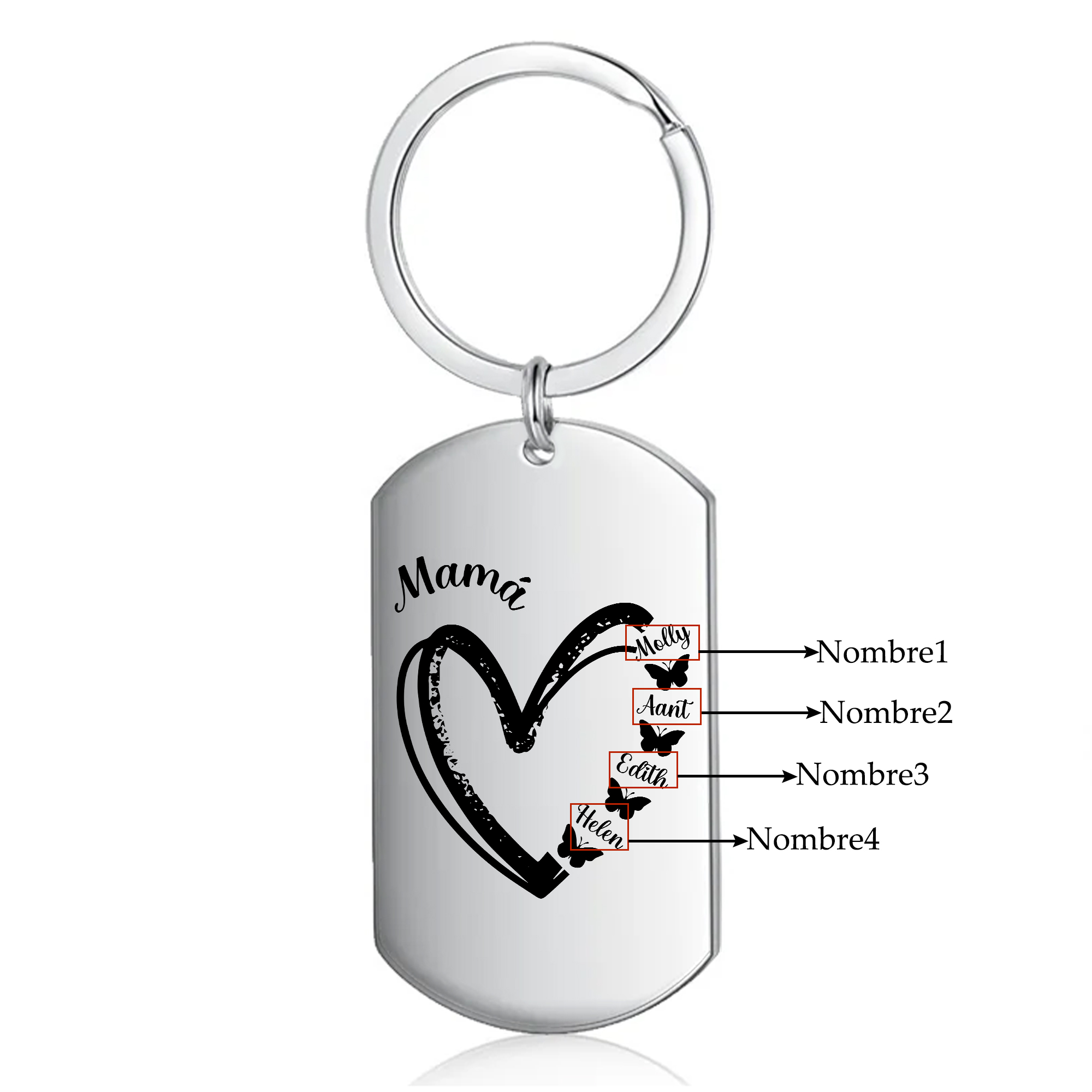 A mi mamá-Llavero 1-6 Nombres Personalizados CORAZÓN Y MARIPOSAS-Jessemade ES