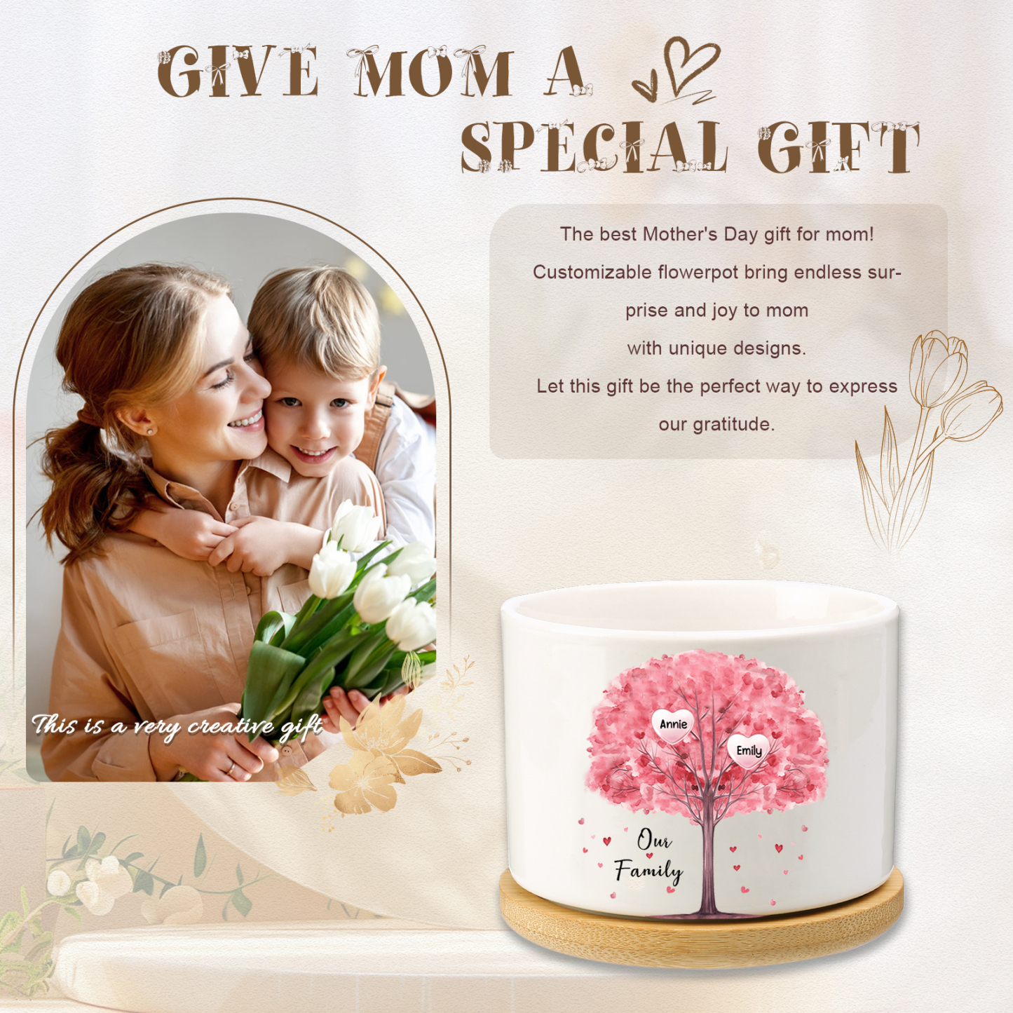 Florero con base de cerámica árbol de corazones 2-8 nombres personalizados con texto decoración del hogar-Jessemade ES