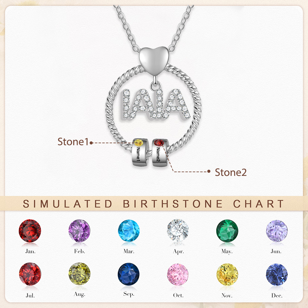 Collar a abuela con colgante de "IAIA" con 2 nombres y 2 piedras de nacimiento personalizados | Jessemade-Jessemade ES