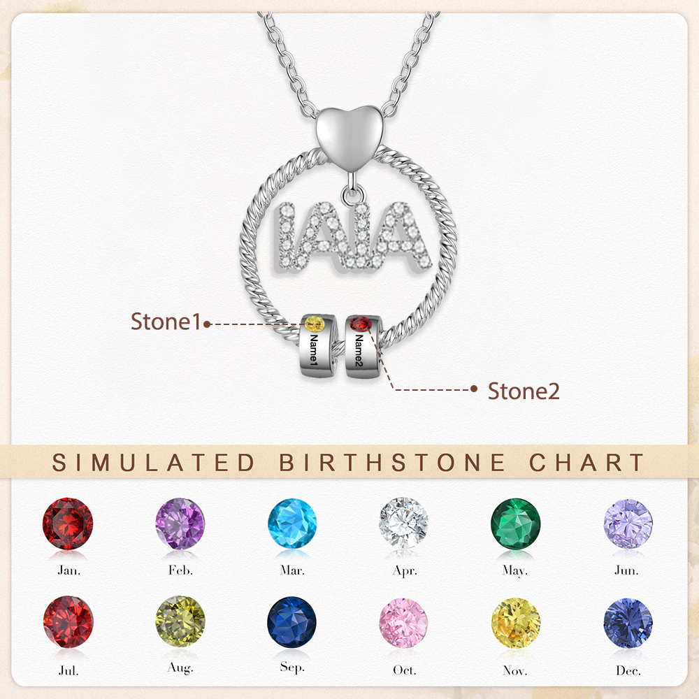 Collar a abuela con colgante de "IAIA" con 2 nombres y 2 piedras de nacimiento personalizados | Jessemade-Jessemade ES