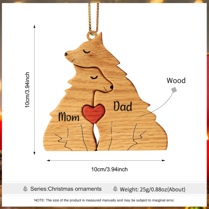 Navidad-Ornamento muñecos navideño de madera familia de zorros 2 nombres personalizados adorno del árbol-Jessemade ES