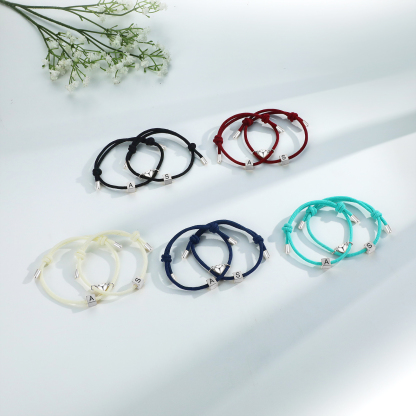Pulseras de cuerda personalizadas para pareja con dije de corazón magnético grabado de dos letras-Jessemade ES