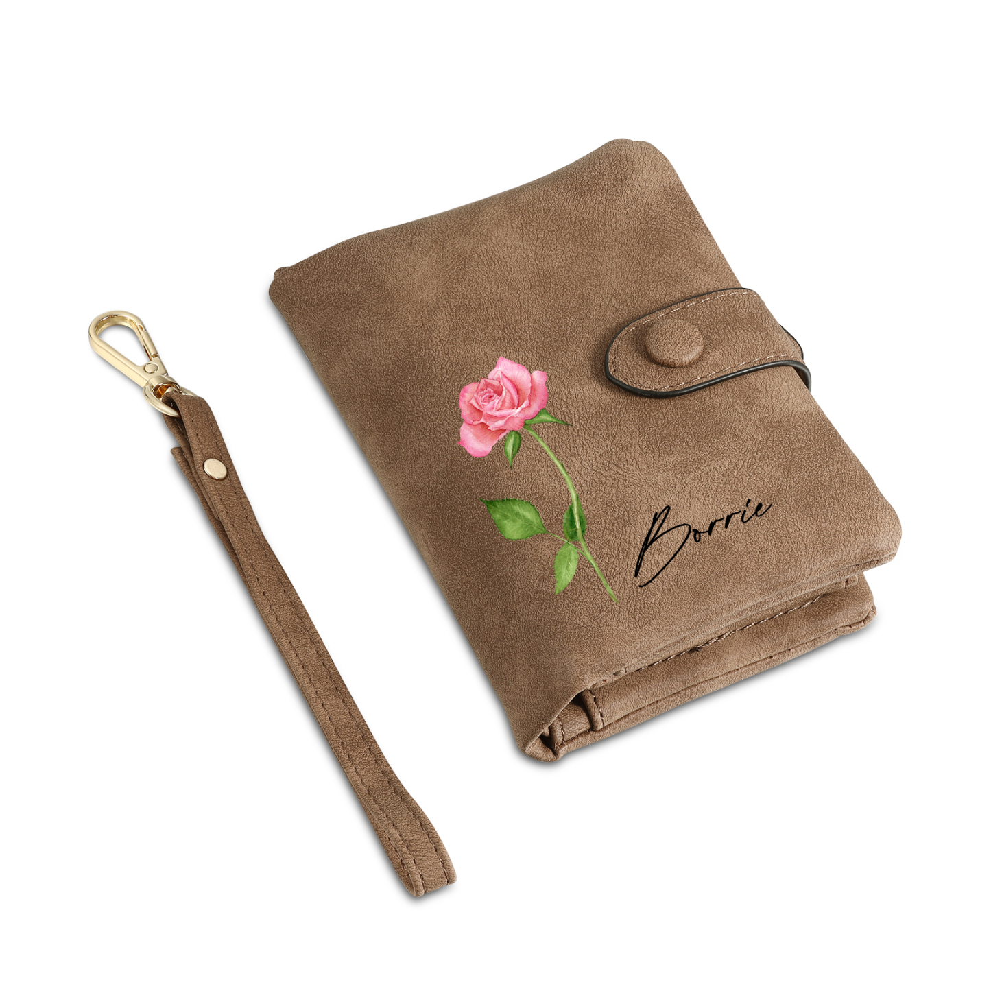 Cartera, billetera con 1 nombre y 1 flor de nacimiento personalizados monedero clásico para mujer