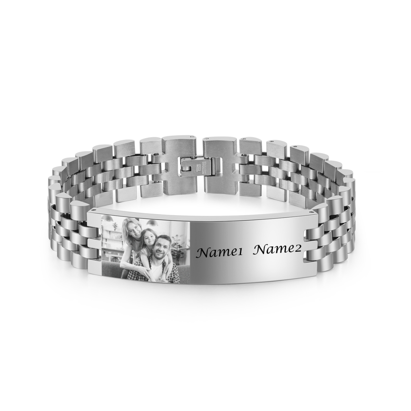 Pulsera de cadena personalizada con 2 nombres y 1 foto para hombre-Jessemade ES