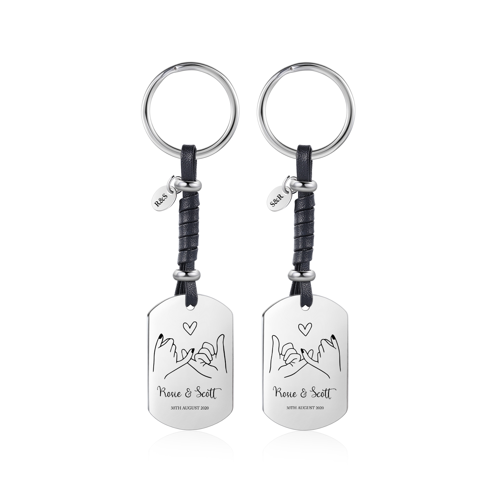 Llavero para pareja dedos cogidos 2 nombres, 2 letras y 2 fechas personalizados-Jessemade ES