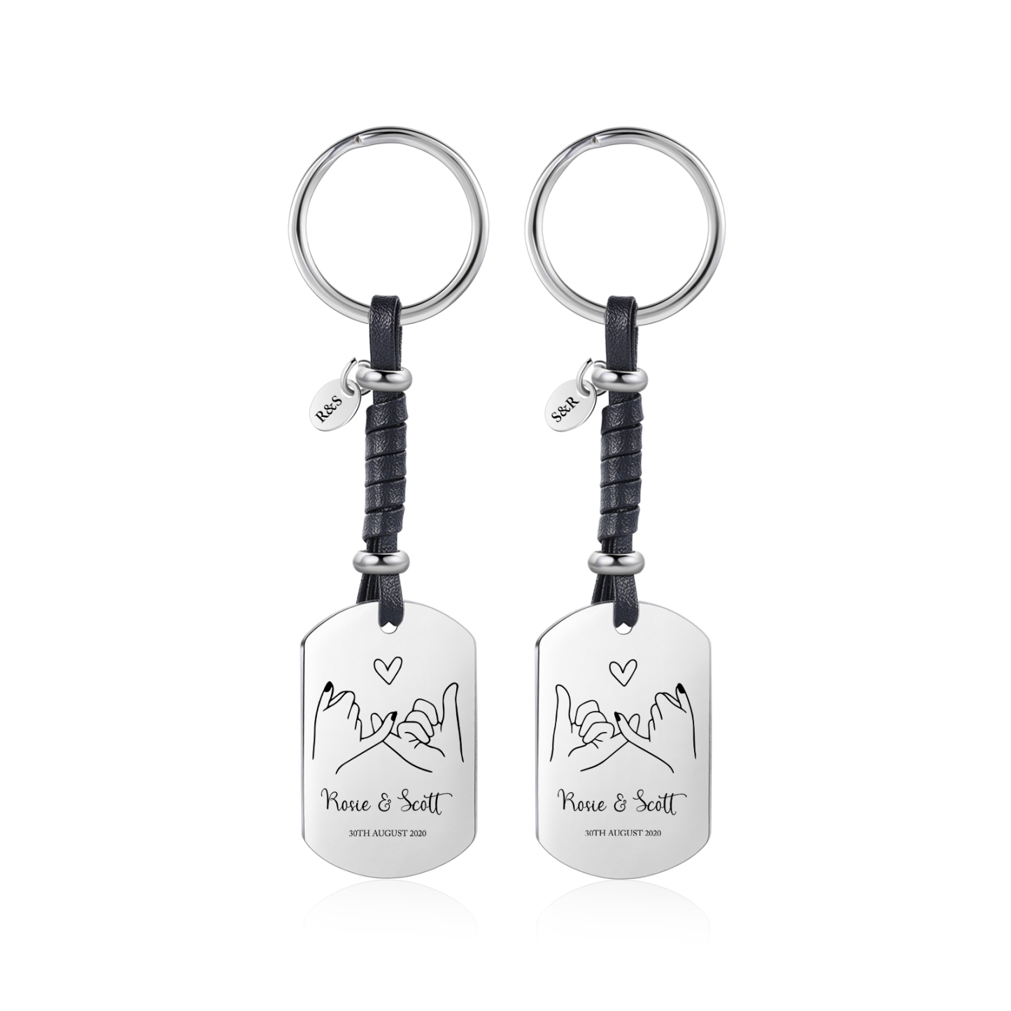 Llavero para pareja dedos cogidos 2 nombres, 2 letras y 2 fechas personalizados-Jessemade ES