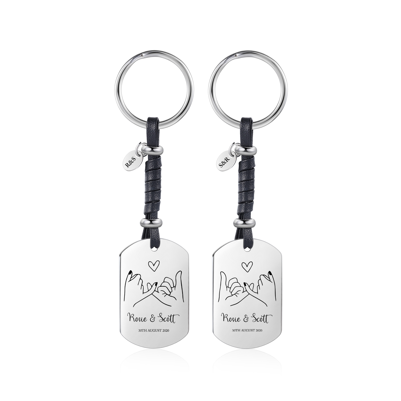 Llavero para pareja dedos cogidos 2 nombres, 2 letras y 2 fechas personalizados-Jessemade ES