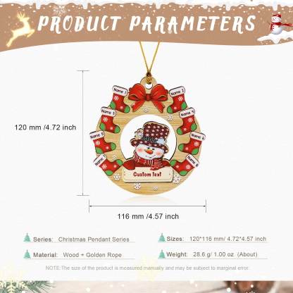 Navidad-Ornamentos Navideños de Madera Muñecos de Nieve y Calcetines 8 Nombres con Texto Personalizados-Jessemade ES