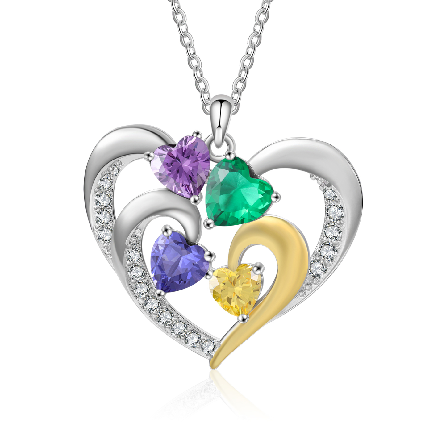 Collar corazón con 4 nombres y 4 piedras de nacimiento personalizados-Jessemade ES