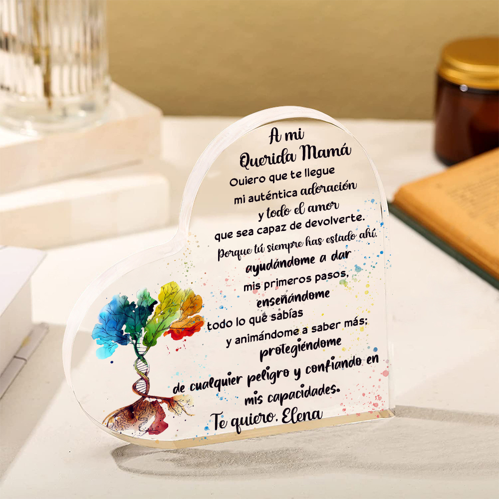 A mi mamá-Placa de acrílico en forma de corazón árbol y frases amorosos 1 nombre personalizado-Jessemade ES