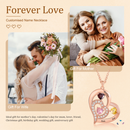 Collar corazón con 1-6 nombres personalizados y 1-6 piedras de nacimiento-Jessemade ES