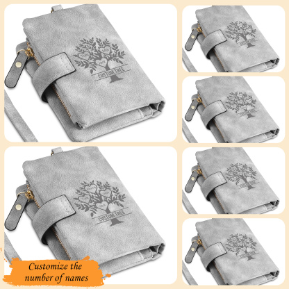 Cartera, billetera con 3-8 nombres, 1 letra y 1 texto personalizados árbol de la vida monedero clásico para mujer-Jessemade ES