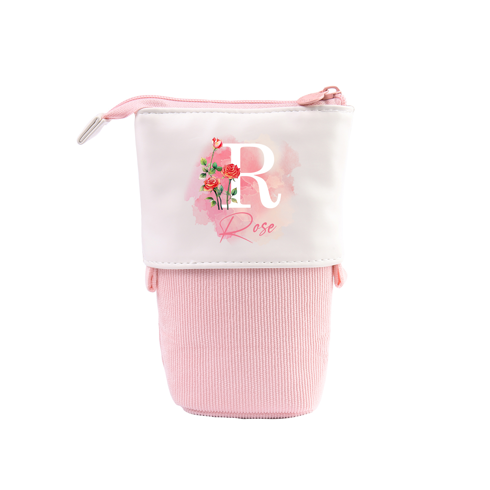 Estuche personalizado con nombre, letra y flor de nacimiento con diseños coloridos para niños