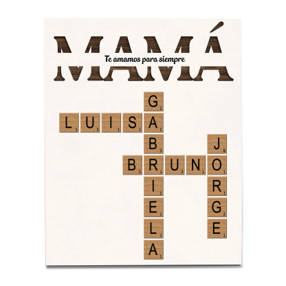 A mi mamá-Lámina crucigrama marco de madera personalizado con 1-12 nombres y 1 texto | Jessemade