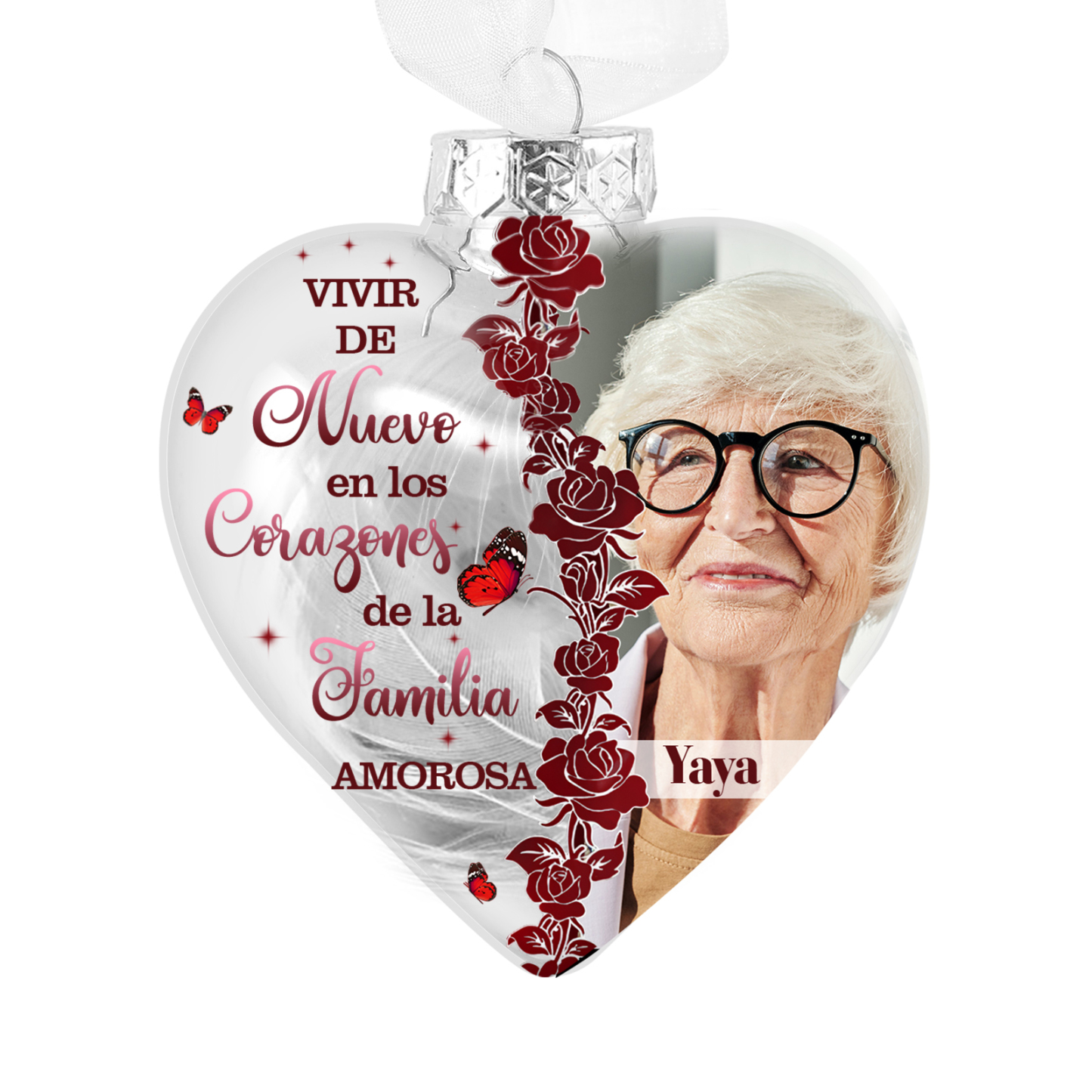 Bola navideña conmemorativa Adorno de Navidad 1 nombre y 1 foto personalizados con pluma -Jessemade ES