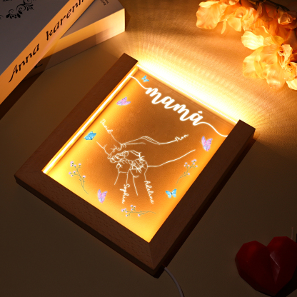 A mi mamá/abuela-Lámpara Personalizada con 2-6 Nombres y Texto "mano y manitas" 3D Ilusión Luz de Noche-Jessemade ES