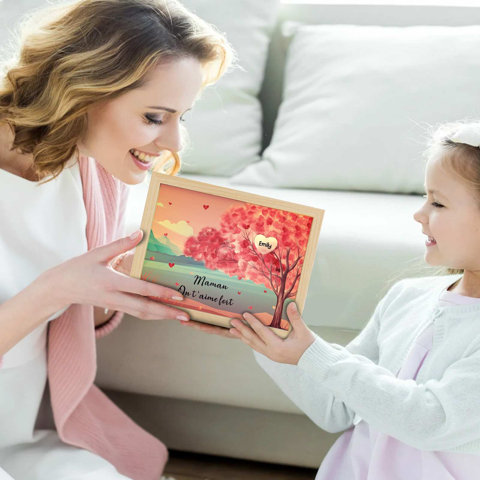 Marco con LED Árbol de la Vida 1-10 Nombres Personalizados con 1 Texto-Jessemade ES