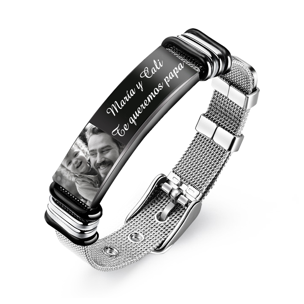 A mi papá-Pulsera de cadena personalizada con 2 textos y 1 foto-Jessemade ES