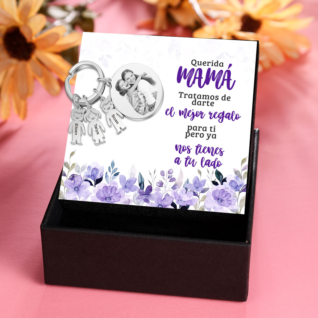A mi mamá - Llavero 3 Nombres Personalizado Con Charms 3 Niños con Foto y Texto-Jessemade ES
