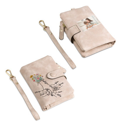 Cartera, billetera con 7 nombres y 1 foto personalizados mano con manito monedero clásico para mujer-Jessemade ES