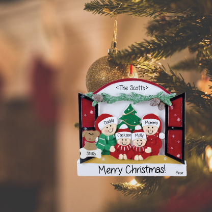 Navidad-Ornamentos Navideños de Madera Familia de 2-4 con Perro 3-5 Nombres Personalizados con 2 Textos y Año-Jessemade ES