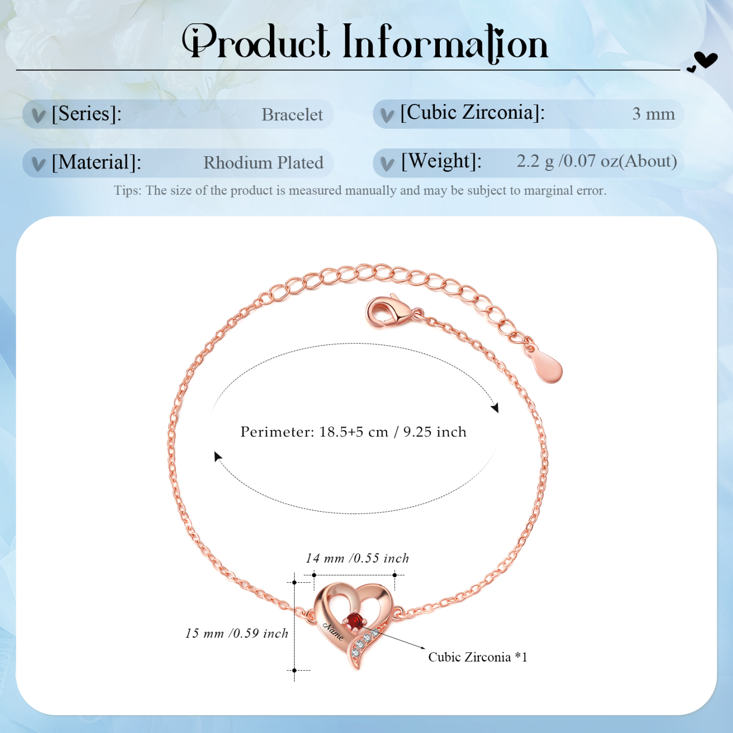 Pulsera 1-7 nombres y piedras personalizados con dije de corazón-Jessemade ES