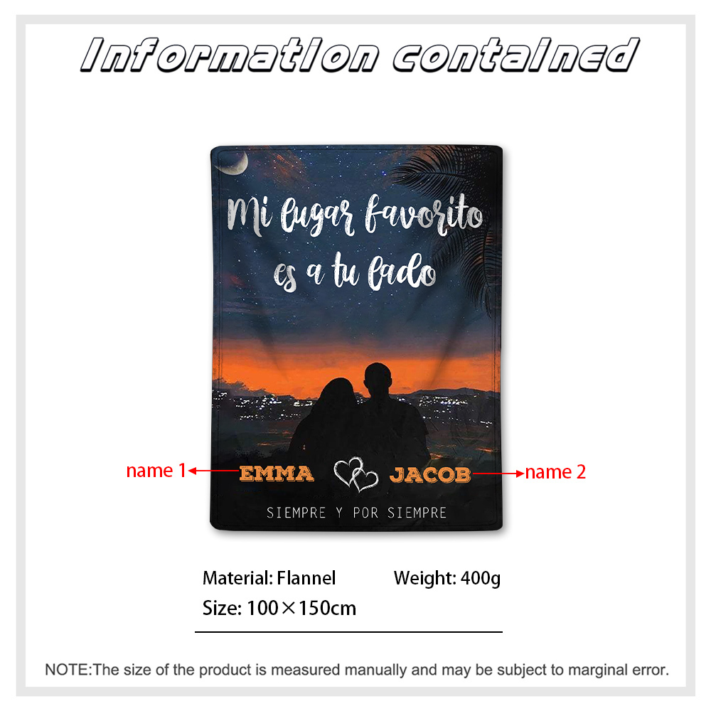 Pareja-Manta de buen calidad de sombras personalizada con 2 nombres-Jessemade ES
