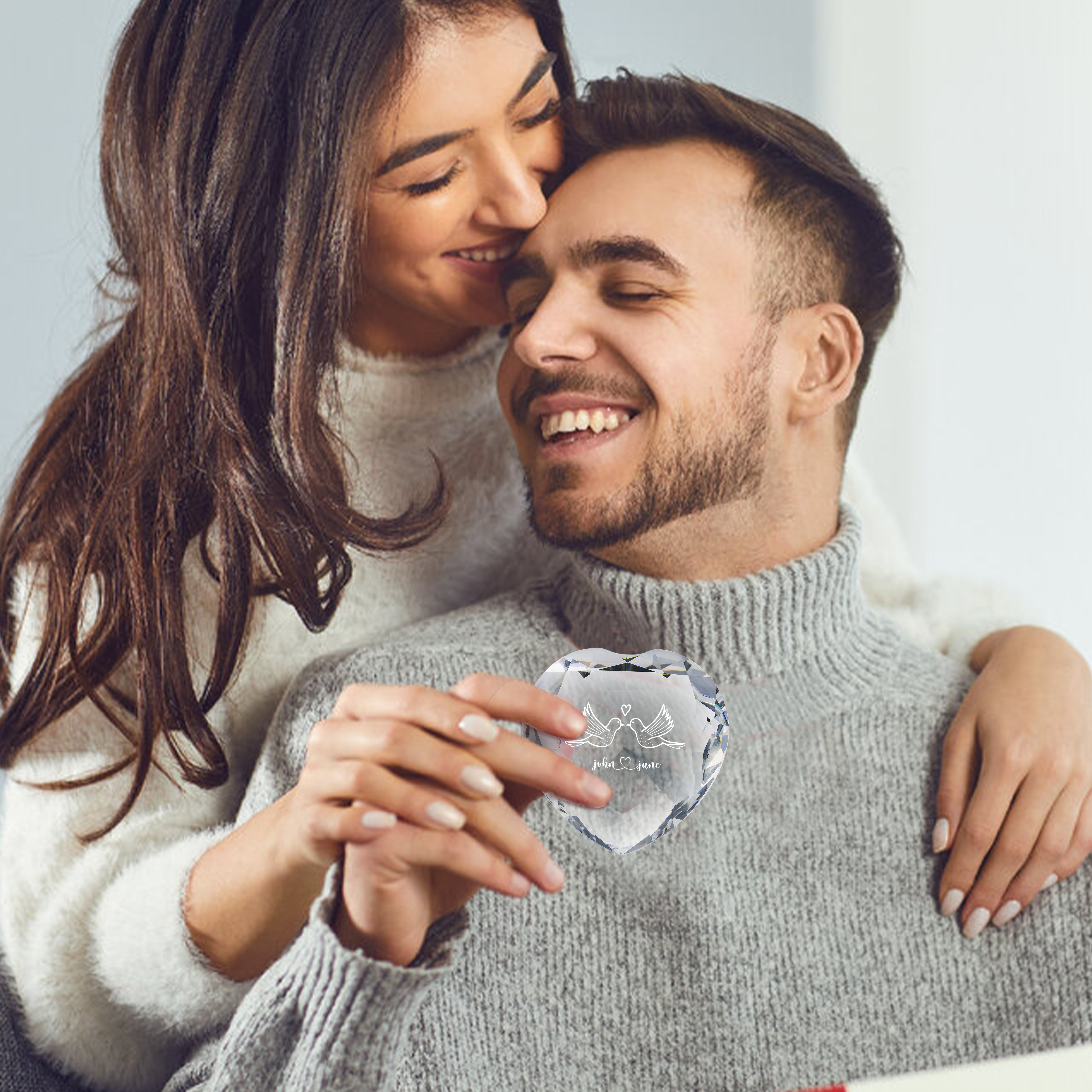 Decoración de vidrio de corazón con 2 nombres personalizados para el AMOR-Jessemade ES