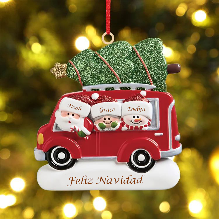 Navidad-Ornamento muñecos navideño de madera Papá Noel y niños texto y 3 nombres personalizados adorno del árbol-Jessemade ES
