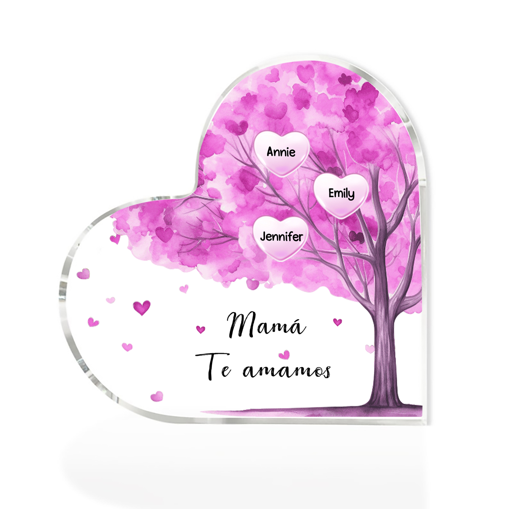 A mi mamá/abuela-Placa de acrílico "Árbol" en forma de corazón 3 nombres y 1 texto personalizados-Jessemade ES